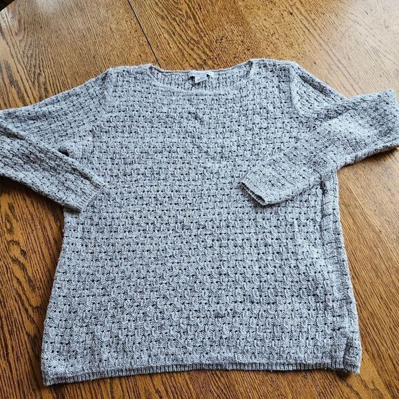 Liz Claiborne Medium Pastel Gray Textured Lightweight Long Sleeve Knit Sweater - Picture 1 of 9